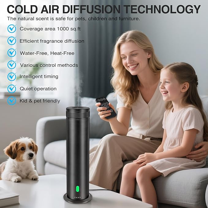 Waterless Scent Diffuser Starter Kit - Suitable for Home and Hotel Series Air Diffuser, 800 Square Inches of Coverage, 5 Kinds of Scented Essential Oils, Remote Control - Bloomnest