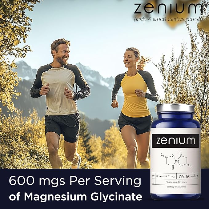 Zenium - Magnesium Glycinate for Sleep, Chelated, 600mg per Serving, 120 Capsules | High Absorption | Relieve Stress, Tension, Worry & Irritability | Calm Mind & Body | Ayurvedic | Natural Supplement - Bloomnest