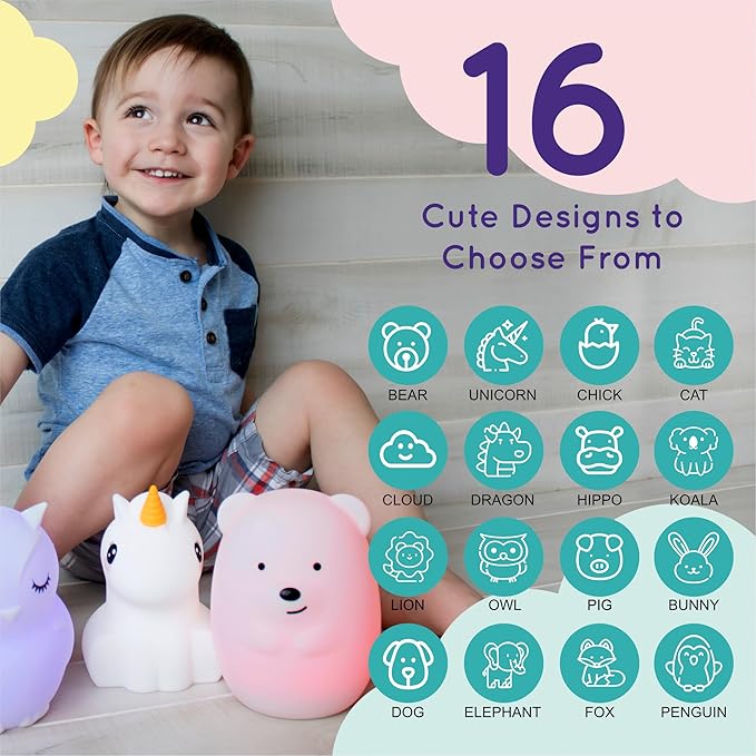LumiPets Keith the Koala Squishy Night Light for Kids | Silicone Lamp with Tap & Remote Control | Rechargeable, 9 Color Changing Animal Night Light for Boys & Girls | Portable Nightlight With USB Cord - Bloomnest