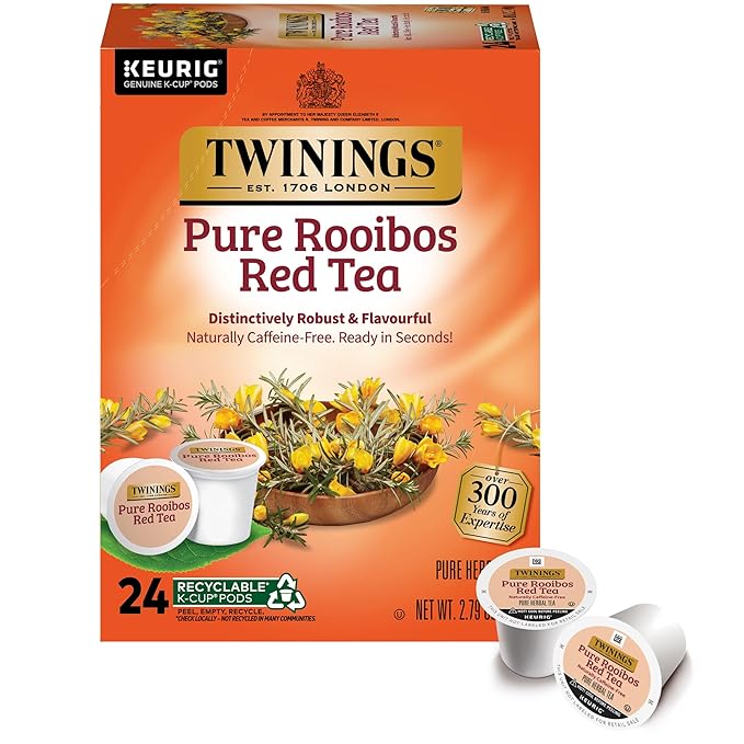 Twinings Pure Rooibos Red Tea K-Cup Pods for Keurig, 24 Count (Pack of 1), Natural, Slightly Sweet Taste, Naturally Caffeine-Free, Enjoy Hot or Iced - Bloomnest