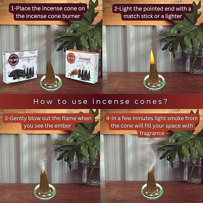 TRUMIRI Incense Cones - Combo Pack of 20 Cone Incense - 10 Myrrh + 10 Dragons Blood - Insence Cones - Incense Cones Scented - Cone Incense Scents - Insense Cones - Incent Cone TRUMIRI