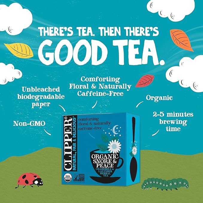 Clipper Tea Snore and Peace Chamomile & Lavender Herbal Tea – Caffeine Free, USDA Organic, Great Hot or Iced – Comfortingly Floral, Natural, Fair & Delicious – 50 Tea Bags - Bloomnest