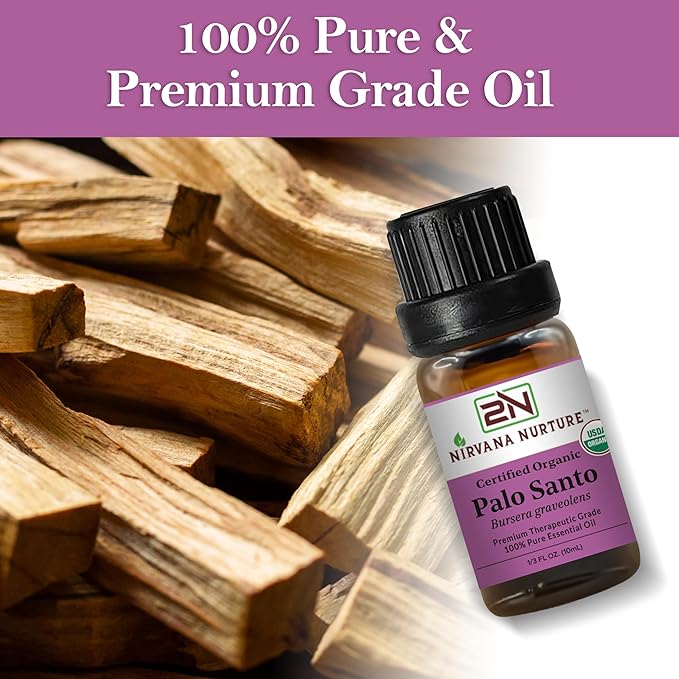 Palo Santo Essential Oil, USDA Certified Organic, 100% Pure Undiluted, Aromatherapy Oil for Diffuser, Hair & Skin Care NirvanaNurture