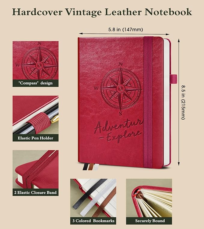 Lined Journal Notebook for Women Men, 160 Pages, A5 Hardcover Vintage Leather Journaling Notebooks for Work, School, Note Taking, Travel, Bible Study,Daily Diary for Writing 5.8"x8.5"(Burgundy) - Bloomnest