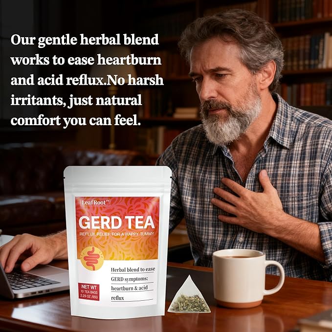 LEAFROOT GERD Symptoms Relief Herbal Tea for Men & Women, Natural Acid Reflux Raft Gourmet, Heartburn Aid Digestive, Licorice Root, Chamomile, Fennel and Rosemary Ease Gut Stomach Soothe Blend Teabag - Bloomnest