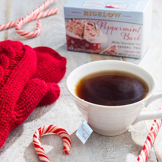 Bigelow Tea Peppermint Bark Herbal Tea, Caffeine Free Tea with Peppermint and Chocolate, Holiday and Christmas Tea, 18 Count Box (Pack of 6), 108 Total Tea Bags - Bloomnest