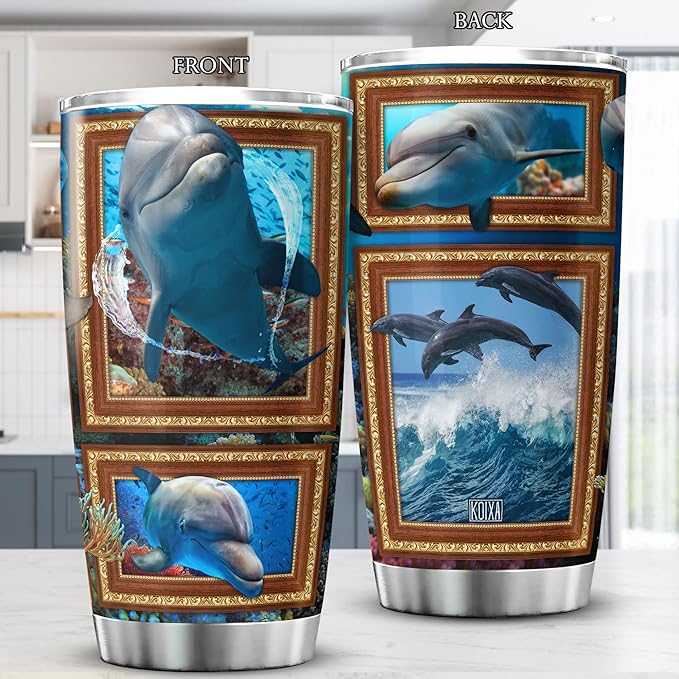 Dolphin Cups Tumbler With Lid 20 Oz Funny Dolphins Gifts Aquatic Animal Themed Gift Ideas Cute Dolphin Things For Girls Sea Ocean Coffee Mug With Animals Insulated Tumblers - Bloomnest