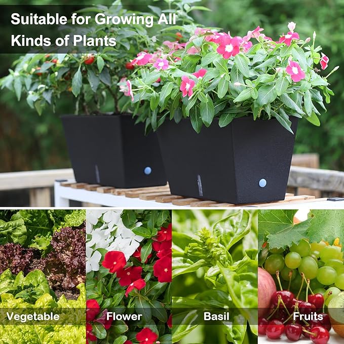 Window Box Planter 6 Pcs, 12.1 Inches Self Watering Plant Pots Rectangle Flower Pots with Drainage Holes and Breathable Trays, Vegetable Planters for Windowsill Patio Garden Balcony Porch Yard (Black) - Bloomnest