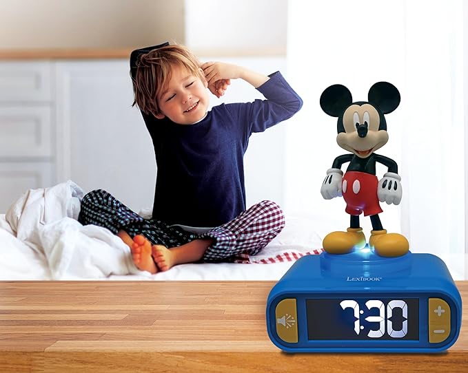 LEXiBOOK, Disney Mickey, Mickey Nightlight Alarm Clock, Sounds and Melodies, LCD Backlit Screen, Luminous, Snooze, Blue, RL800MCH - Bloomnest