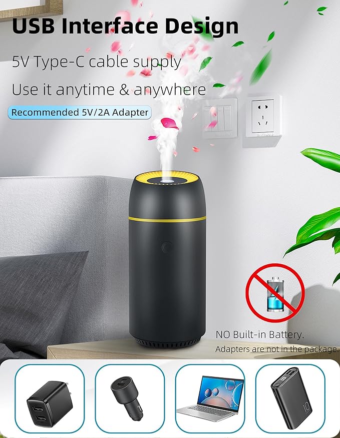Car Diffuser for Essential Oils Portable Mini Ultrasonic Mist Humidifier 100ml USB Aromatherapy Diffuser Freshener with Colorful Lights for Small Space Home Office Bedroom (Black) - Bloomnest