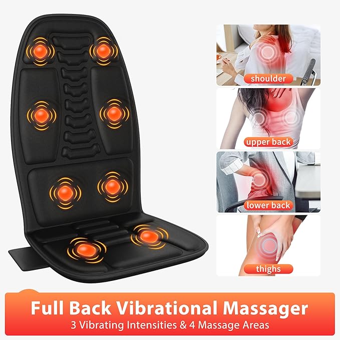 Back Massager with Heat, Massage Chair Pad with 5 Modes & 2 Heat Levels for Back & Thighs, Back Massage Pad for Office & Home Chairs, Gifts for Dad & Mom - Bloomnest