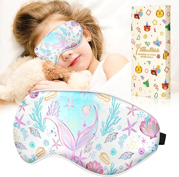Kids Sleep Mask - Silk Eye Mask for Kids Cute Cartoon Cool Kawaii Soft Smooth Lightweight Boys Girls Teens Sleeping Mask with Adjustable Straps, Fishtail - Bloomnest