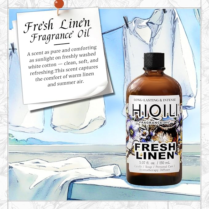 HIQILI Fresh Linen Fragrance Oil for Candle & Room Spray Making, Add to Dryer Balls, Freshie Scents for Essential Oil Diffuser - 5.07 Fl Oz HIQILI