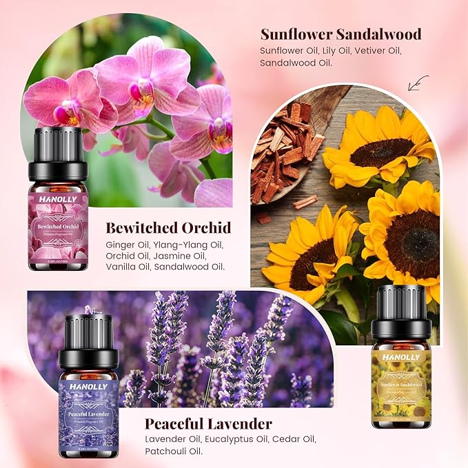Floral Essential Oils Set - 6 Premium Fragrance Oil for Diffusers, Candle Making, Humidifier - Pink Peony, Wild Rose, Lavender, Sunflower Sandalwood, Bewitched Orchid, White Lily Aromatherapy Oi - Bloomnest