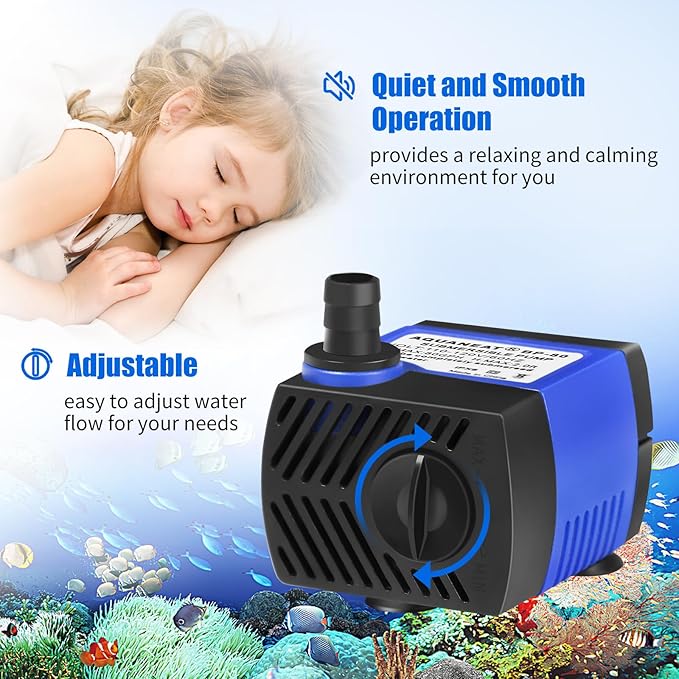 AQUANEAT Small Fountain Pump, 80 GPH Submersible Water Pump for Aquarium Fish Tank, Outdoor Water Fountain, Hydroponics, Pond Filter Pump - Bloomnest