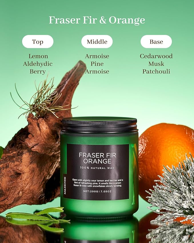 M&SENSE Fir & Orange Scented Natural Soy Wax Non Toxic Candle for Home, Cotton Wick Christmas Tree Scented 7.05oz Up to 50 Hours Holiday Aromatherapy Candle for Relaxation - Bloomnest