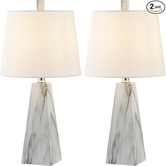 JONATHAN Y JYL1037A-SET2 Owen 20.5" Resin LED Table Lamp Contemporary, Office, Living Room, Family Room, Dining Room, Bedroom, Hallway, Foyer, White Marble Finish (Set of 2) - Bloomnest
