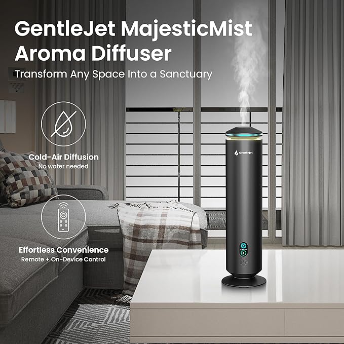 MajesticMist Waterless Essential Oil Diffuser - Aluminum Aromatherapy Scent Diffusers for Home, Room & Hotel, Quiet Aroma Diffuser 4oz, Remote Control, USB-C Powered, LED Display, 1000sq.ft - Bloomnest