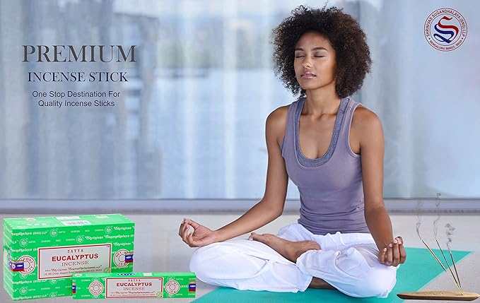 EARTH Satya Eucalyptus Incense Sticks 15 GMS (Pack of 12) (Green Certified) Indian Perfumed Hand Rolled Agarbatti Perfect for Worship,Relaxation, Medication. Earth