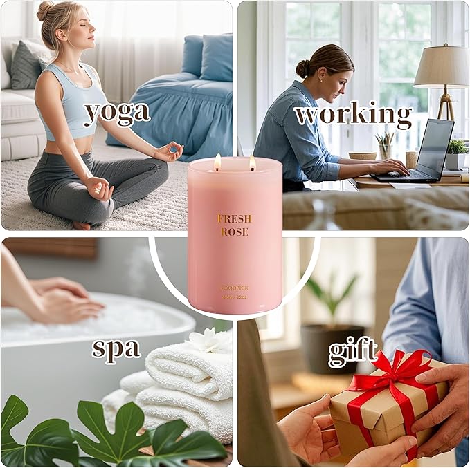 Goodpick Fresh Rose Candles for Women, Pink Candle, Soy Wax 22oz Large 120 Hours Burning, Aromatherapy Candles - Bloomnest