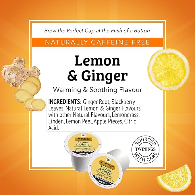 Twinings Lemon & Ginger Herbal Tea 72 K-Cup Pods for Keurig, 12 Count (Pack of 6), Tangy & Spicy, Naturally Caffeine-Free, Enjoy Hot or Iced - Bloomnest