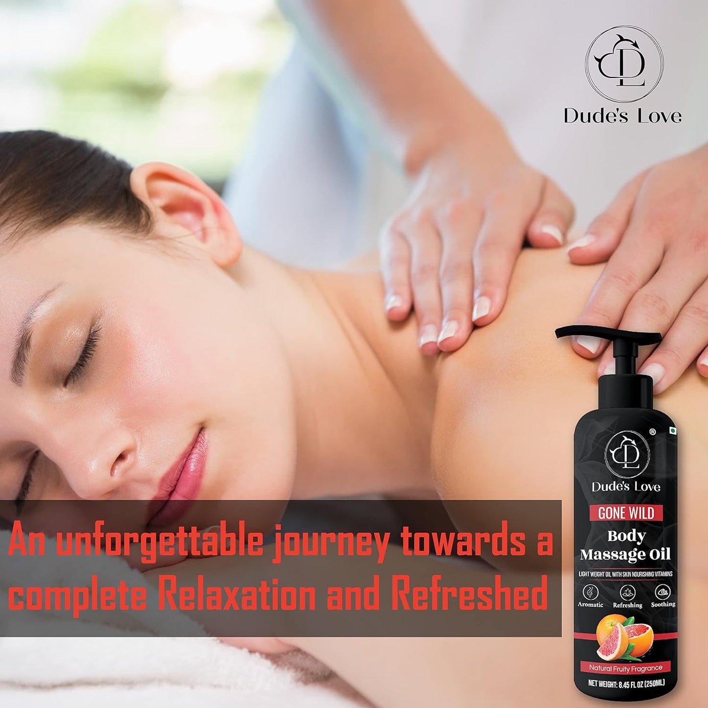 Organic - Grapefruit Full Edible Body Massage Oil - Refreshing, Calming | No Stain & Non-Sticky | with Fractionated Coconut Oil, Grapefruit & Lime Oil - 8.45 Fl Oz