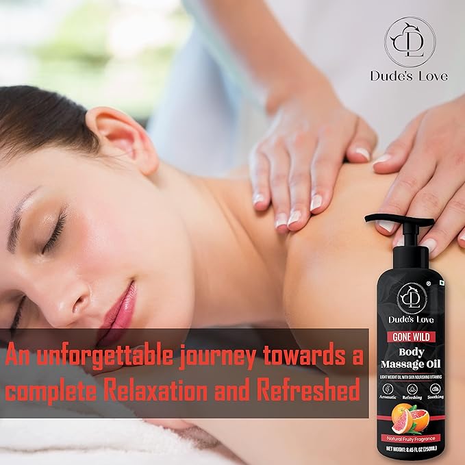 Organic - Grapefruit Full Edible Body Massage Oil - Refreshing, Calming | No Stain & Non-Sticky | with Fractionated Coconut Oil, Grapefruit & Lime Oil - 8.45 Fl Oz - Bloomnest
