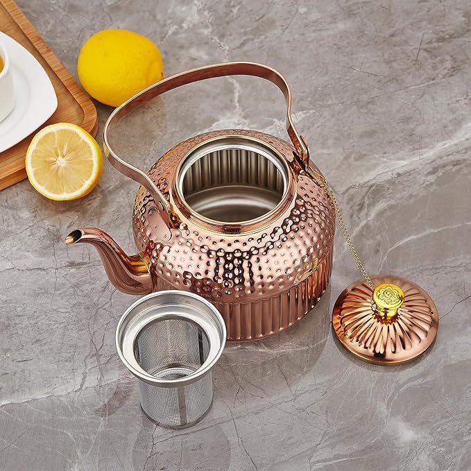 SANQIAHOME Antique 1.5L (50Oz) Stainless Steel Teapot with Infuser copper - Bloomnest