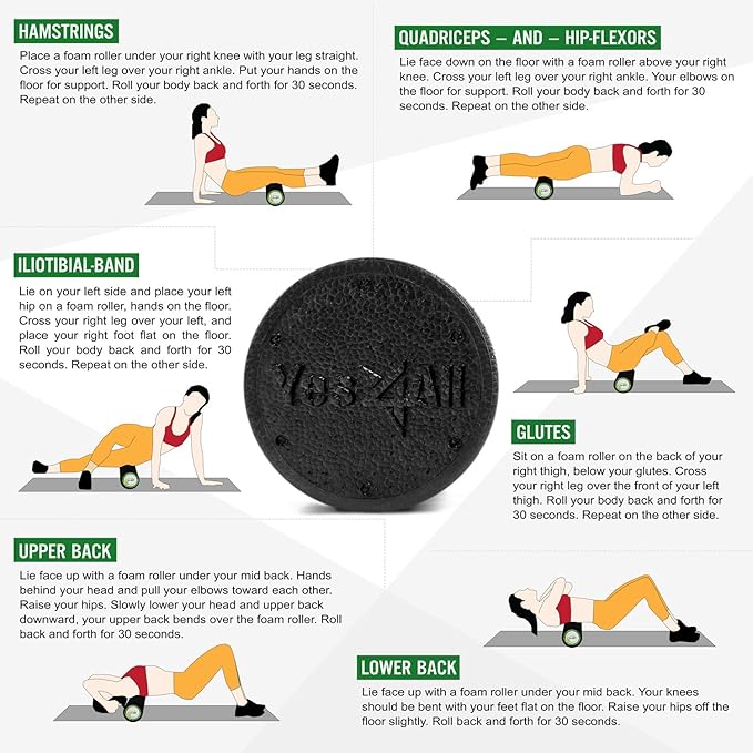 Yes4All High-Density EPP Round Back Roller Foam, Exercise Foam Roller for Yoga, Pilates & Stretching - 12, 18, 24, 36 inch - Bloomnest