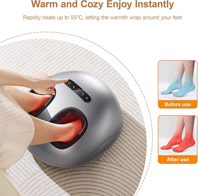 Foot Massager Machine with Heat, Double Shear Massage Core, Shiatsu Feet Massager with Airbag Full Wrapped, Plantar Fasciitis Massage, Automatic Foot Kneading Points, Gifts for Family and Friends - Bloomnest
