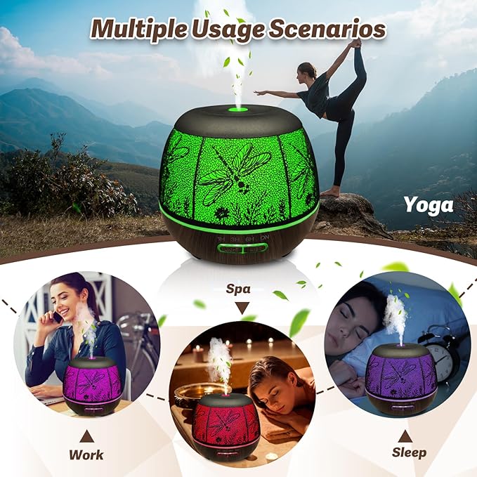 Diffusers for Essential Oils Large Room 400ml,Essential Oil Diffuser for Home with R/C,Cool Mist Humidifiers for Bedroom,7 Colors Changed & 3 Mist Mode Waterless Auto Off for Decor Dragonfly