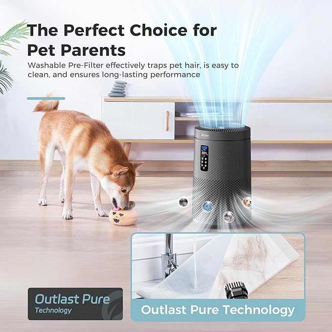 AROEVE Air Purifier for Large Rooms up to 1,782 Sq. Ft. with Star Projector, Smart WiFi, Air Quality Sensor, UV Function, and Washable Filter for Whole Home Use for a Cozy Holiday, MK09W Black - Bloomnest