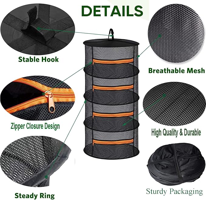 2ft 4 Layer Mesh Hanging Herb Drying Rack Dry Net Plant Drying Rack Net with Orange Zippers Can Dry Plants, Herbal，hanging dryer Hanging Mesh （ Band Garden Scissors） - Bloomnest