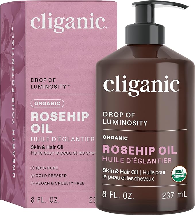 Cliganic Organic Rosehip Seed Oil for Face, 100% Pure | Natural Cold Pressed Unrefined Non-GMO | Carrier Oil for Skin, Hair & Nails (Packaging May Vary) - Bloomnest