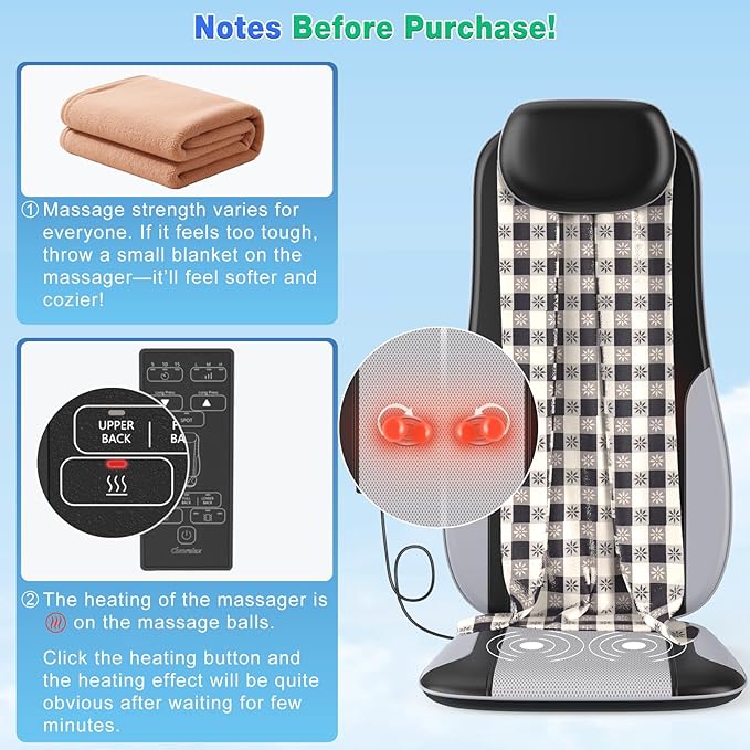 Shiatsu Back Massager with Heat, Massager Chair Pad for Pain Relief Deep Tissue with Smart Timer, Kneading Seat Cushion Vibration for Office, Home, and Travel Use - Bloomnest