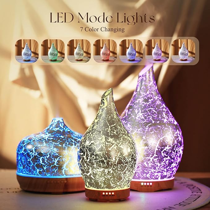 Porseme Essential Oil Diffuser Glass Aromatherapy Ultrasonic Humidifier, Air Refresh Auto Shut-Off, Timer Setting, BPA Free for Home Hotel Yoga Leisure SPA Gift 150ml Last 6H - Bloomnest