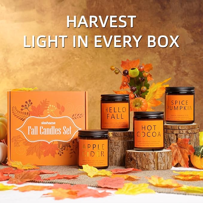 Fall Candles Set | 4 Pack Candles for Home Scented Natural Soy Wax, Autumn Gifts Set for Women Men, Fall Fragrance of Hellofall, Spice Pumpkin, Apple Cider, Hot Cocoa - Bloomnest