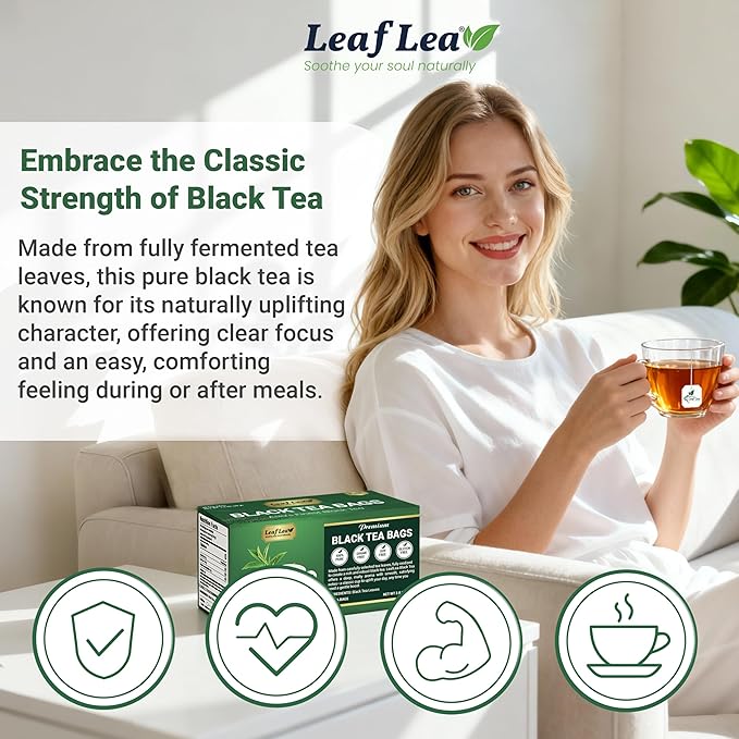 LeafLea 40 Black Tea Bags, Premium Full-Bodied Black Tea Leaves, Strong Robust and Flavoury, Digestive Ease & Natural Alertness with Caffeine, Sugar-Free, Vegan, Individually Wrapped - Bloomnest