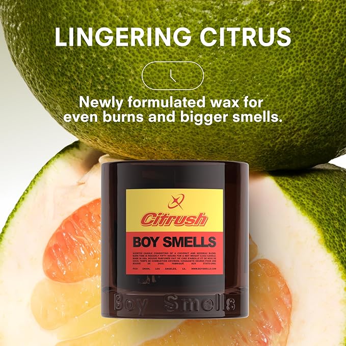 Boy Smells Citrush Candle – Bright Citrus Aroma – Warm Musk Finish – Pomelo Oil – Clean Burning Scented Candle – Long-Lasting Fragrance Throw – Vegan Soy Wax Blend – 8.5oz Glass Jar - Bloomnest