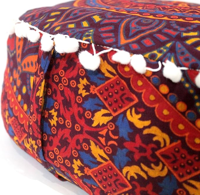 INDIAN CRAFT CASTLE ICC Floor Pillows & Cushion Covers Decorative Hippie Mandala Pouf Pillow Covers Seating Meditation Cushion Cover Large Boho Ottoman Case Pillowcase Couch New Orange, 18" Round - Bloomnest
