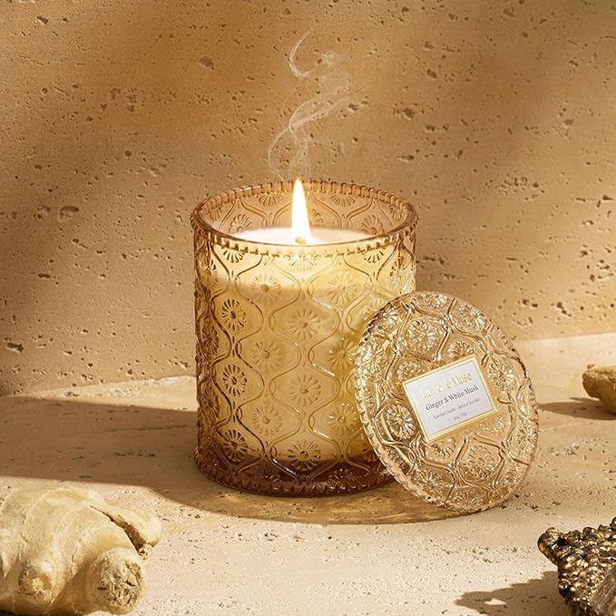 LA JOLIE MUSE Ginger & White Musk Candles | Ginger, Lemongrass & Musk | 6 oz Soy Candle | Natural Soy Wax | 40 Hours Clean Burn | Gift-Ready for Hosts & Gathering | Seasonal Home Décor - Bloomnest
