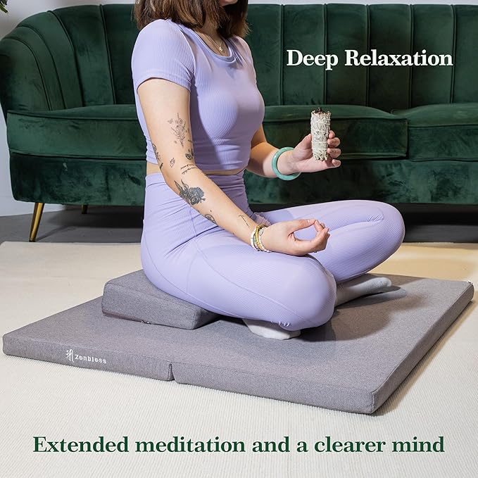 ZenBless Yoga Meditation Cushion Set,Large Square Meditation Floor Pillow, Meditation Mat and Pillow Set for Sitting on Floor,Zafu and Zabuton Accessories(31.5") - Bloomnest