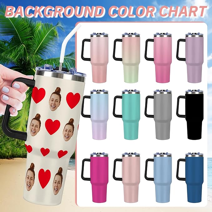 Personalized Tumbler with Photo Face for Women, Custom 40oz Funny Tumblers with Handle and Straw Lid for Couples, Insulated Stainless Steel Travel Coffee Mug, Birthday Valentines Christmas Gag Gifts - Bloomnest