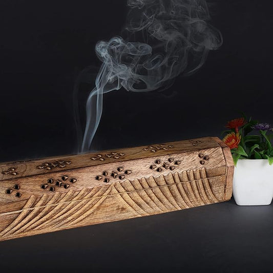 Wooden Coffee Incense Holder, Incense Stick Holder Perfect for Room Décor, Spiritual Décor Aeromatherapy, Wooden Incense Burner Holder with Storage Compartment - 12 Inch Natural - Bloomnest