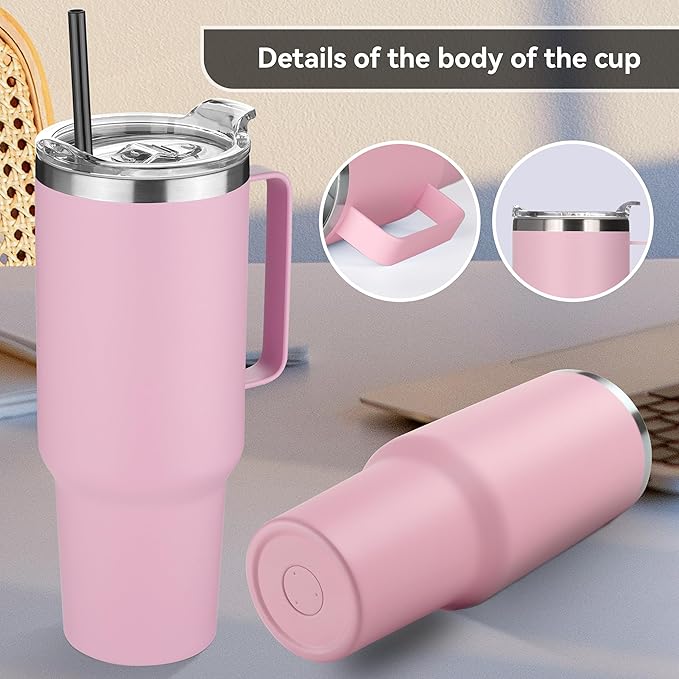 HASLE OUTFITTERS 40 oz Stainless Steel Tumbler with Handle, Vacuum Insulated Tumblers Bulk, Reusable Double Wall Travel Coffee Mug, Durable Powder Coated Water Bottle(Pink, 4) - Bloomnest