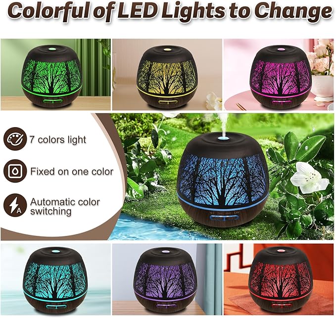 Diffusers for Essential Oils Large Room 400ml,Essential Oil Diffuser for Home with R/C,Cool Mist Humidifiers for Bedroom,7 Colors Changed & 3 Mist Mode Waterless Auto Off for Office