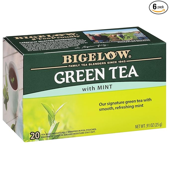 Bigelow Tea Green Tea with Mint, Caffeinated Tea with Green Tea and Peppermint, 20 Count (Pack of 6), 120 Total Tea Bags - Bloomnest