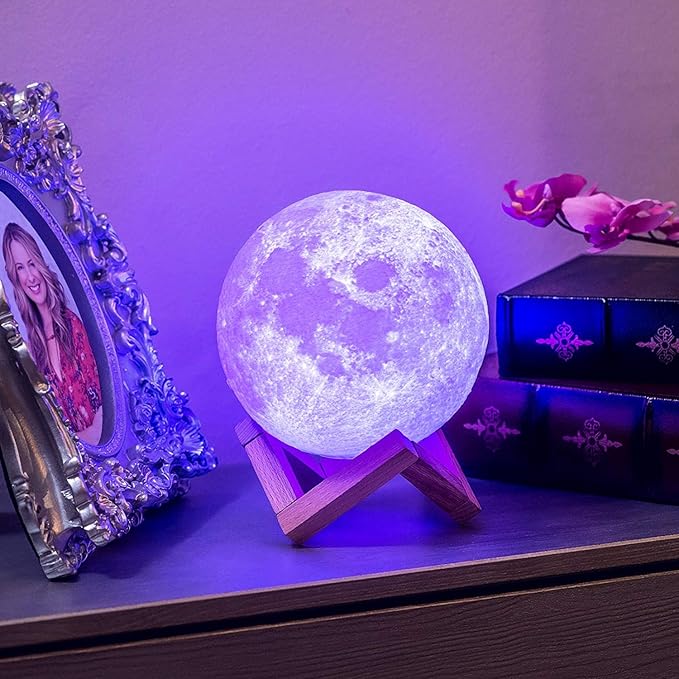 PRUGNA Moon Lamp, 1200mAh Ultra-Long Endurance Night Light, 7.1" 16 Colors LED Moon Light, Remote&Touch Control Room Decor Lamps for Kids Women Gift - Bloomnest