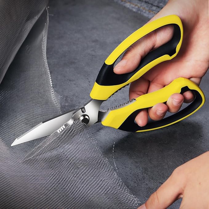 Utility Scissors Heavy Duty: 8-Inch sharp Scissors All Purpose heavy duty, Serrated Blades Cut Carpet, Cardboard, Wire, Leather, Fabric, Multipurpose Shears for Kitchen, Garden, Office, Craft - Bloomnest