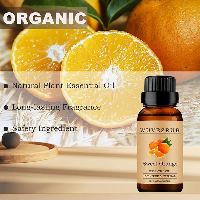 Sweet-Orange Essential Oils 10ML, 100% Pure and Natural Essential Oil for Aromatherapy Diffuser - 0.33 Fl Oz/Sweet-Orange WUVEZRUB